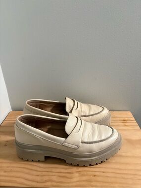 Chunky Cream Colored Leather Penny Loafers for Women